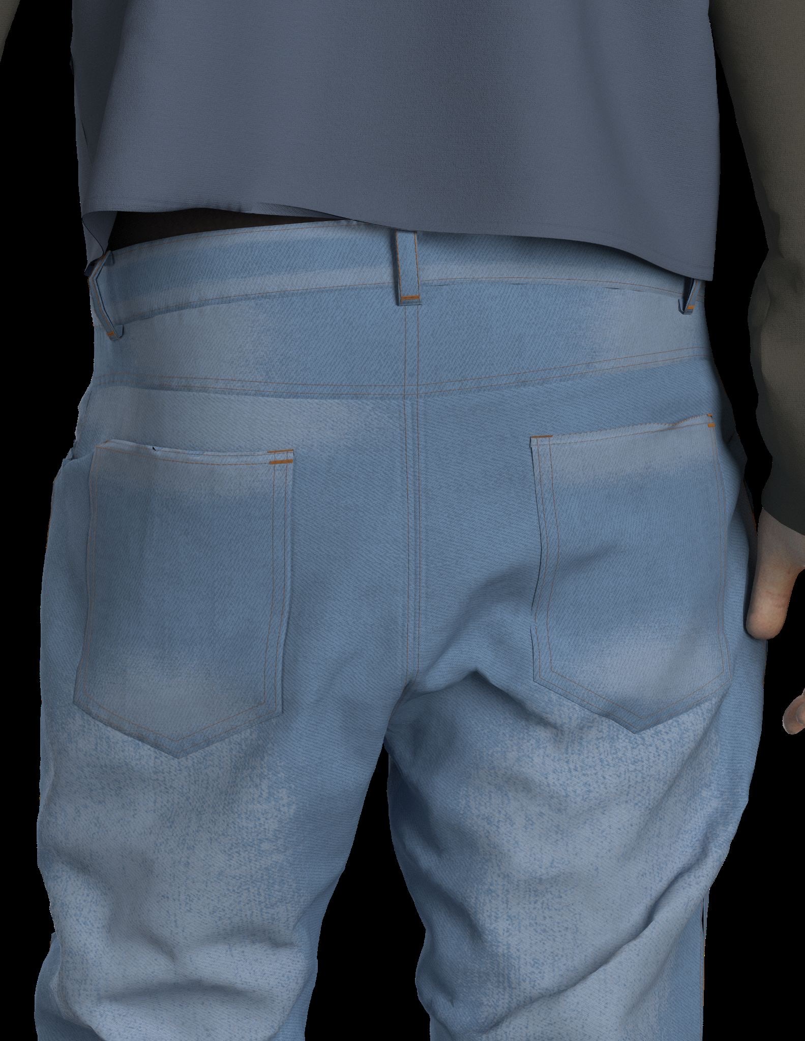 CLO3D close-up of the back pockets and yoke.