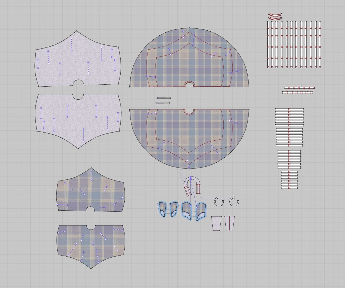 CLO3D 2D pattern pieces for Purple Lace Rococo.