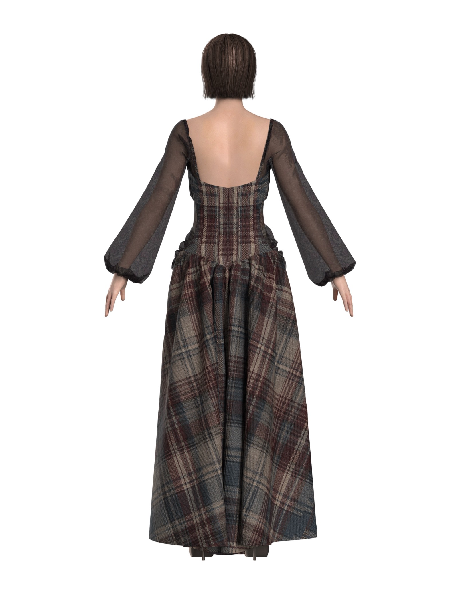 Veiled Tartan, back view with low scoop back.
