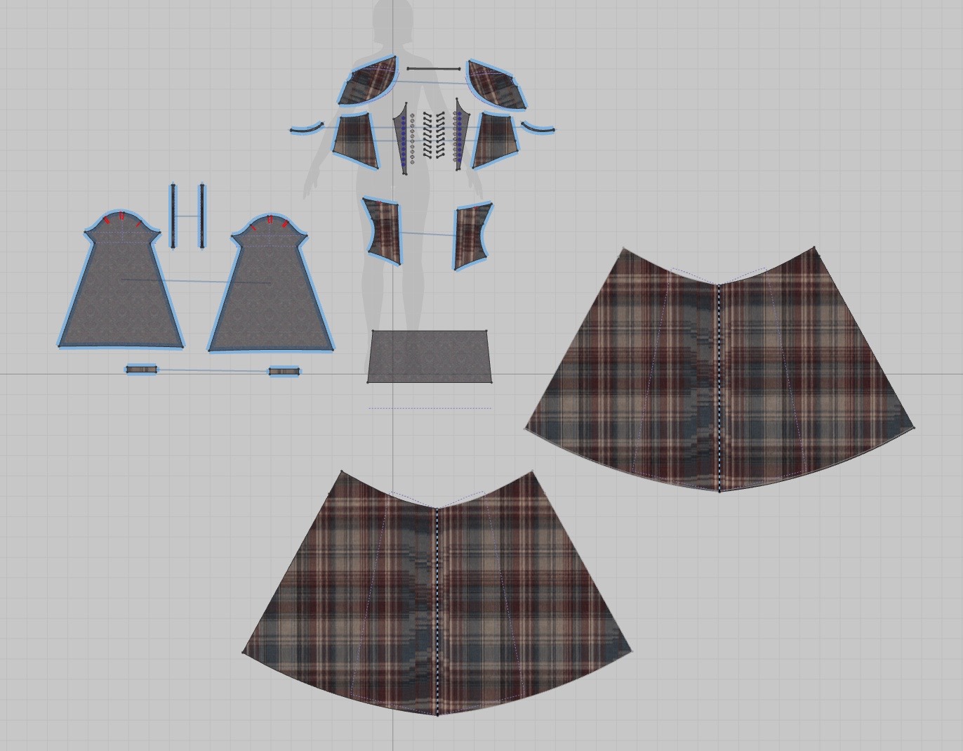 CLO3D 2D pattern pieces for Veiled Tartan.