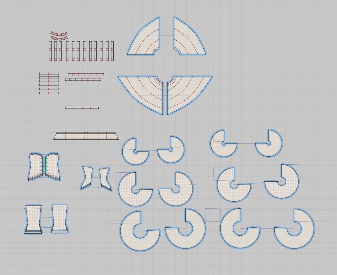 CLO3D 2D pattern pieces for Porcelain Plaid.